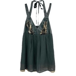 KENSIE Silk Leopard Halter Top Grey Flowy Strappy Lined Sexy Womens S